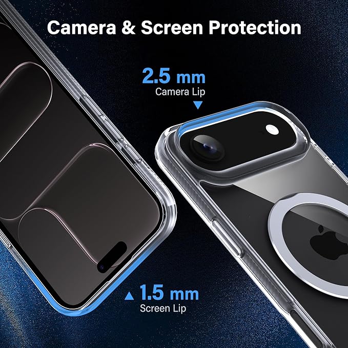 Magnetic Case for iPhone Air - [Built-in Invisible Stand] [Compatible with MagSafe] [Military Grade Drop Protection] Anti-Yellowing Hard Back Silicone Edge Cover, 6.5", Clear