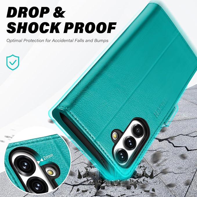 TUCCH Wallet Case for Galaxy S25 FE, Magnetic PU Leather Kickstand [RFID Blocking] 4 Card Slots Folio Phone Cover with [TPU Shockproof Inner Shell] (6.7") 2025, Cyan