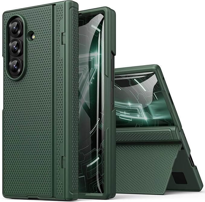 for Samsung Galaxy Z Fold 7 Case Slim with Kickstand, Full Hinge Protection, Tempered Screen Protector, Shockproof Cover, Daily Drop Protective Phone Case for Samsung Galaxy Z Fold7 2025, Green