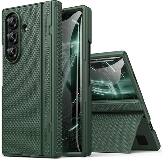 for Samsung Galaxy Z Fold 7 Case Slim with Kickstand, Full Hinge Protection, Tempered Screen Protector, Shockproof Cover, Daily Drop Protective Phone Case for Samsung Galaxy Z Fold7 2025, Green