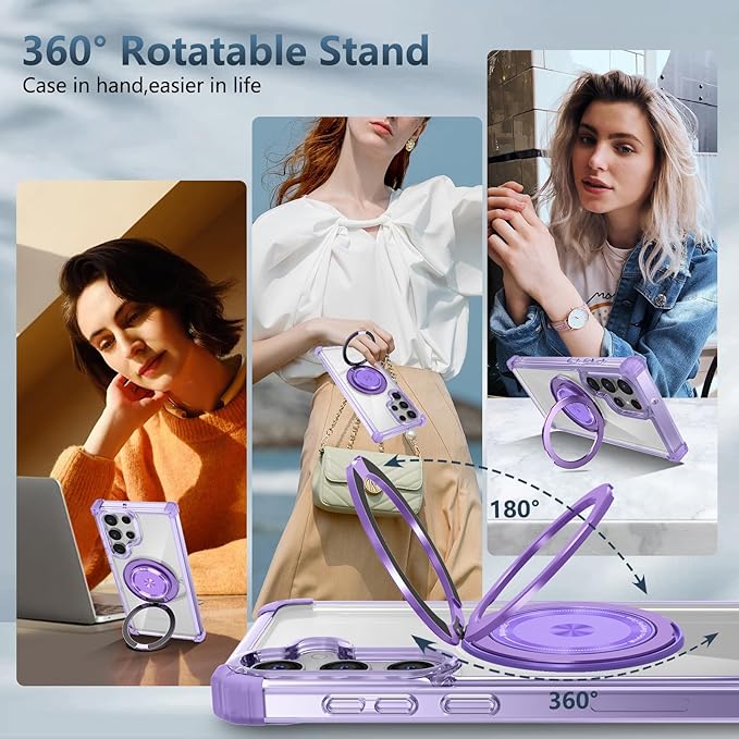 for Samsung Galaxy S25 Ultra Case Compatible with MagSafe Magnetic,with Screen Protector,with Kickstand Ring Military Grade Drop Heavy Duty Protection Shockproof for S25Ultra Phone Case Purple