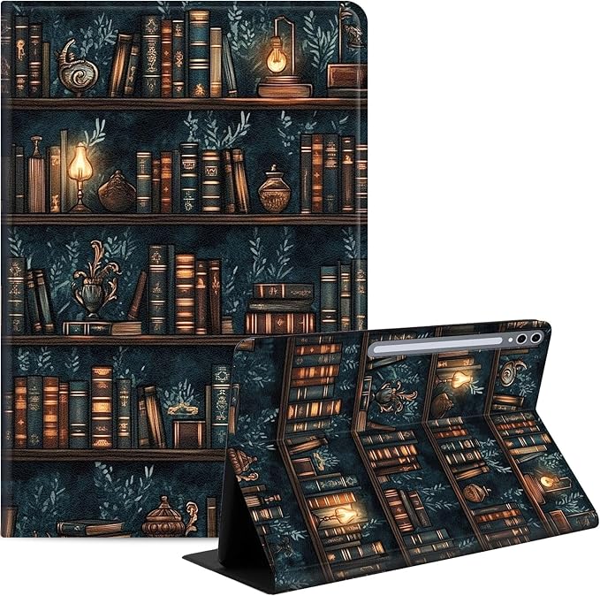 Case for Samsung Galaxy Tab S10 Ultra/Galaxy Tab S9/S8 Ultra 14.6-Inch, Slim PU Leather Stand Cover with Auto Wake/Sleep, Multi-Angle Viewing & Shockproof, Drawn Bookshelv