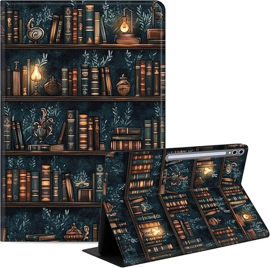 Case for Samsung Galaxy Tab S10 Plus/ S9 FE Plus/ S9 Plus 5G Tablet 12.4'', Slim PU Leather Stand Cover with Auto Wake/Sleep, Multi-Angle Viewing & Shockproof, Drawn Bookshelv