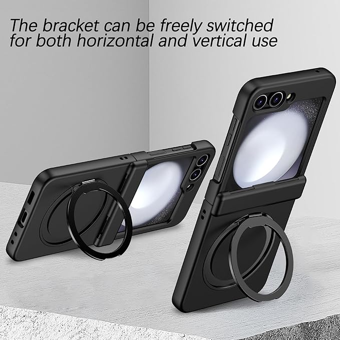 Magnetic Case for Samsung Galaxy Z Flip 5 Compatible with Magsafe, Built-in Kickstand & TPU Hinge Protection Flip 5 Case, Matte PC Cover Ultra Shockproof Phone Case for Z Flip5 (Black)