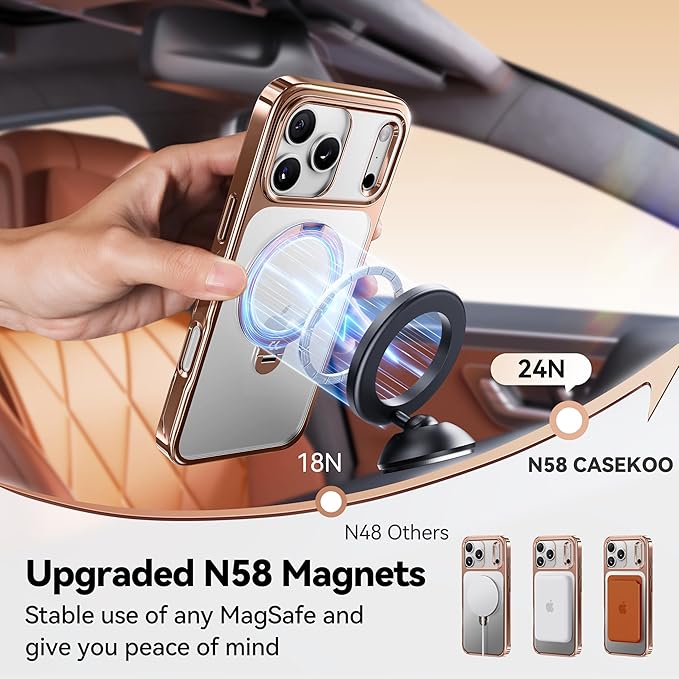 CASEKOO Rose Gold for iPhone 17 Pro Max Case with 360 Spin Magnetic Stand [Fit for MagSafe][17FT Military Protection] Slim Polished for iPhone 17 Pro Max Case with Stand 6.9'', Rose Gold