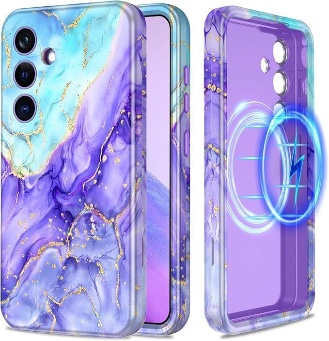 Casetego for Galaxy S24 Case,Compatible with MagSafe,[Military Grade Drop Test] Full Body Protection Slim Shockproof Rugged Marble Women Case for Samsung Galaxy S24 6.2 inch,Cobalt Violet