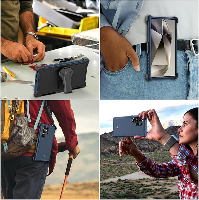 M MYBAT Pro Maverick Series for Samsung Galaxy S24 Ultra Case with Belt Clip Holster, 6.8 inch, Heavy Duty Military Grade Drop Protective Case with 360° Rotating Stand (No Screen Protector) Black