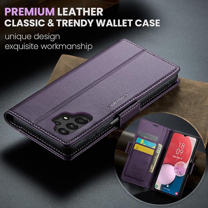 for Samsung Galaxy A13 4G/5G Case, Premium PU Leather Wallet Case Flip Cover with [RFID Blocking][Card Holder][Stand Function] Shockproof Protective for Samsung Galaxy A13, Purple