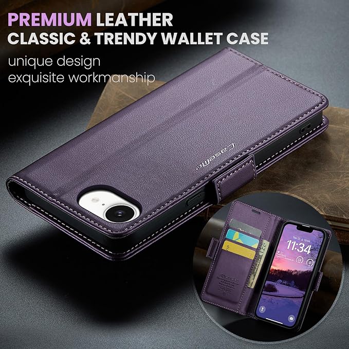 for Apple iPhone 16e Case, Premium PU Leather Wallet Case Flip Cover with [RFID Blocking][Card Holder][Stand Function] Shockproof Protective for iPhone 16E 6.1", Purple