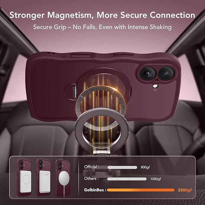 for iPhone 16 Plus Case,[Compatible with Magsafe][360° Spin Magnetic Stand][Military-Grade Protection][Camera Control][Cute Wave Edge]Translucent Matte Women Phone Cover for 16 Plus, Wine Red