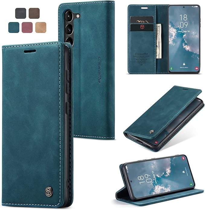 for Samsung Galaxy S23 Plus Case, Flip Wallet Leather Case with Card Holder Magnetic Closure Shockproof Kickstand Protective Phone Cases Cover for Samsung S23 Plus,Blue-Green