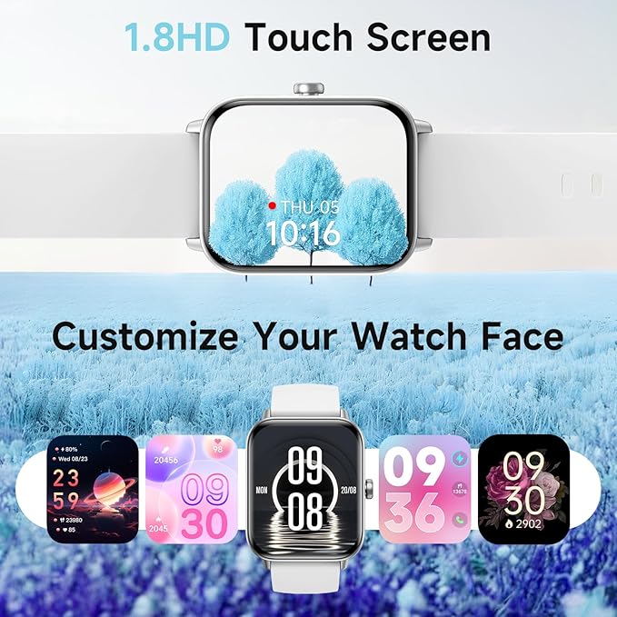 Smart Watches for Women Android & iPhone, Alexa Built-in, 1.85" Fitness Tracker with Answer/Make Calls, IP68 Waterproof Fitness Watch,Heart Rate, Sleep, SpO2 Monitor,Pedometer, White