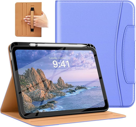 MoKo for iPad (A16) 11th Generation Case 11 inch 2025, iPad 10th Generation Case 10.9" 2022 with Pencil Holder & Pocket, Premium Leather Folio Stand Cover, Multiple Viewing Angles, Light Blue Purple