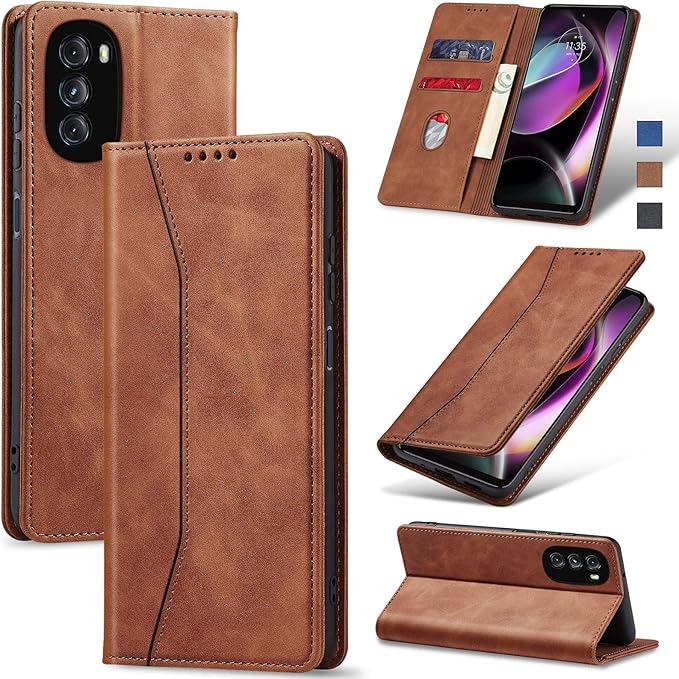 Jasonyu Flip Wallet Case for Moto G 5G (2022),Leather Magnetic Folio Cover with Card Holder,Kickstand - TPU Shockproof Durable Protective Phone Case,Brown