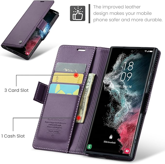 Case for Samsung Galaxy S22 Ultra Wallet Case, RFID Blocking PU Leather Flip Folio Cover Card Holder Kickstand Shockproof Phone Case Compatible with Samsung Galaxy S22 Ultra, Purple
