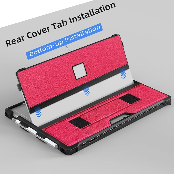 Case for 12.3" Microsoft Surface Pro 7+/7/6/5/4/Pro LTE Protective Rugged Cover Case, with Stylus Pen Holder and Hand Strap, Compatible with Type Cover Keyboard, Red