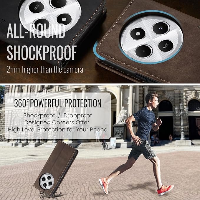 for Xiaomi Redmi 14C Case, Flip Wallet Leather Case with Card Holder Magnetic Closure Shockproof Kickstand Protective Phone Cases Cover for Redmi 14 C, Coffee