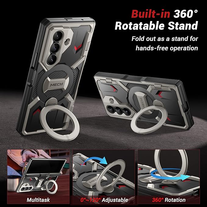 TONGATE 360° Spin Magnetic Stand for Z Fold 7 Case with Privacy Screen Protector, [Compatible with Magsafe] [Anti Spy] [360° Ring Holder] Full-Body Shockproof Case for Samsung Galaxy Z Fold 7, Tigray