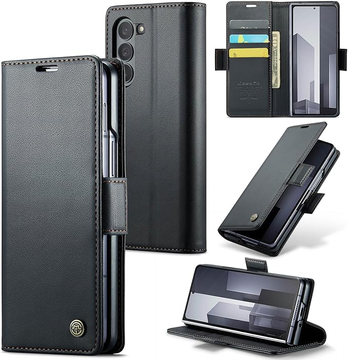 for Samsung Galaxy Z Fold 6 Case, Premium PU Leather Wallet Case Flip Cover with [RFID Blocking][Card Holder][Stand Function] Shockproof Protective for Samsung Galaxy Z Fold 6, Black