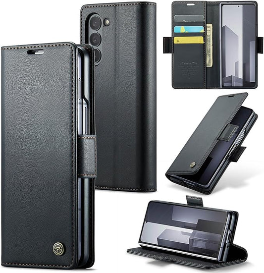for Samsung Galaxy Z Fold 6 Case, Premium PU Leather Wallet Case Flip Cover with [RFID Blocking][Card Holder][Stand Function] Shockproof Protective for Samsung Galaxy Z Fold 6, Black