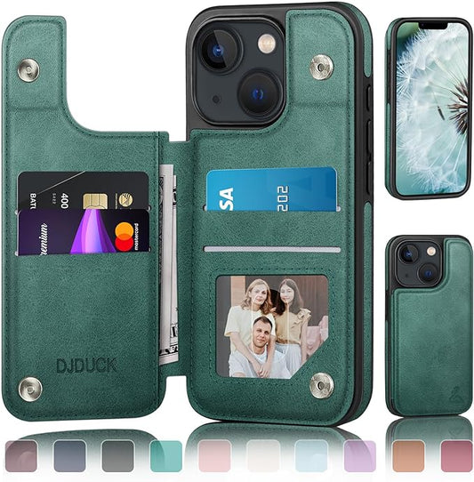 DJDUCK Designed for iPhone 14 Case Wallet with Card Holder, [Magnetic Clasp Cover] [RFID Blocking Leather Protection] Shockproof Women Men Cases 6.1 Inch for Apple 14 Sea Green