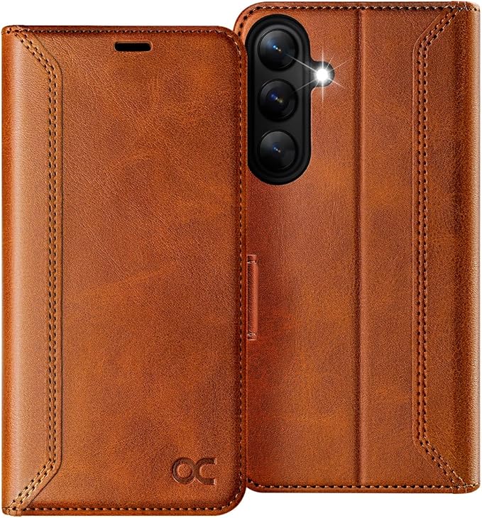 OCASE Compatible with Galaxy S25 Plus Wallet Case, PU Leather Flip Folio Case with Card Holders RFID Blocking Kickstand [Shockproof TPU Inner Shell] Protective Phone Cover 6.7 Inch 2025, Retro Brown