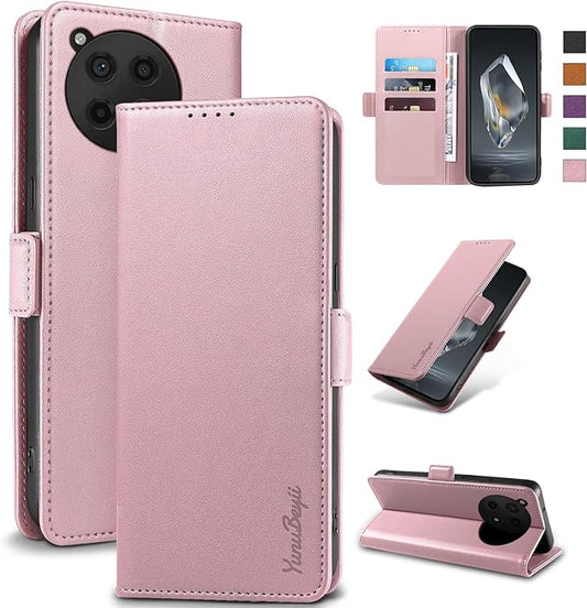 Wallet Flip Case for OnePlus 12R 5G - [RFID Blocking] Luxury PU Leather Card Holder Magnetic Phone Cover with Kickstand,Shockproof Protective Case,Pink