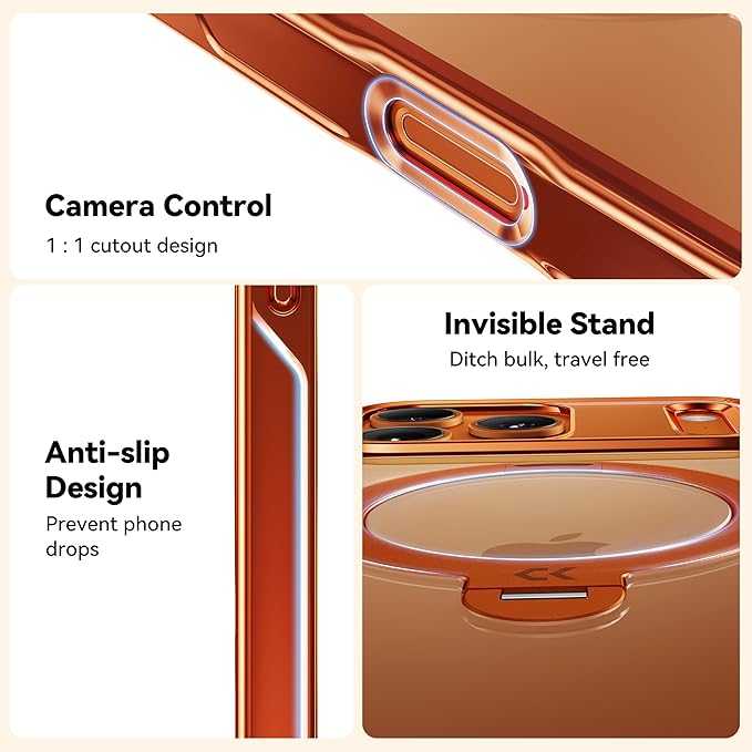 CASEKOO Cosmic Orange Designed for iPhone 17 Pro Case with 360 Spin Magnetic Stand [Fit for MagSafe][17FT Military Protection] Slim Polished for iPhone 17 Pro Case with Stand 6.3'', Cosmic Orange