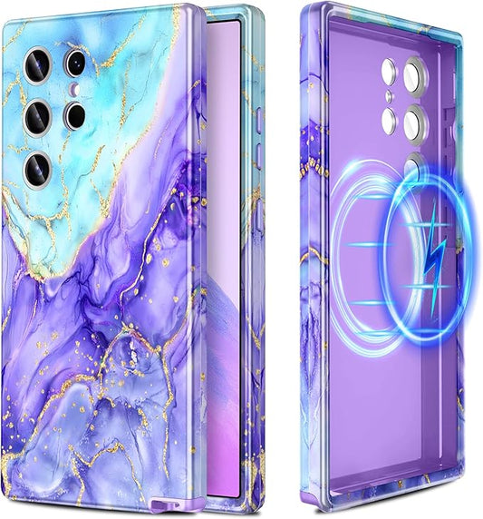 Casetego for Galaxy S24 Ultra Case,Compatible with MagSafe,[Military Grade Drop Test] Full Body Protection Slim Shockproof Rugged Marble Women Case for Samsung Galaxy S24 Ultra 6.8 inch,Cobalt Violet