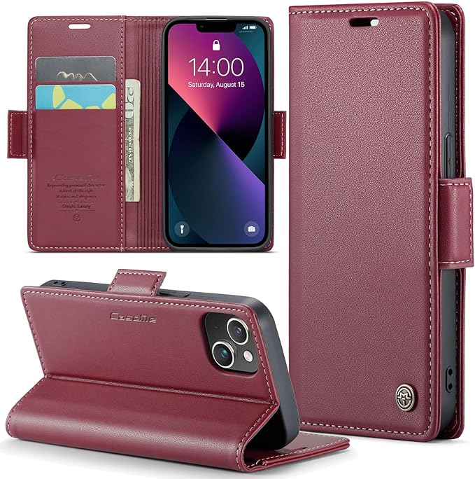 for iPhone 13 Mini Case, Premium PU Leather Wallet Case Flip Cover with [RFID Blocking][Card Holder][Stand Function] Shockproof Protective for iPhone iPhone 13 Mini 5.4 inch, Red