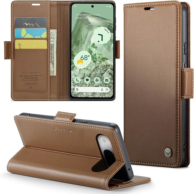 for Google Pixel 8A Case, Premium PU Leather Wallet Case Flip Cover with [RFID Blocking][Card Holder][Stand Function] Shockproof Protective for Google 8A, Brown
