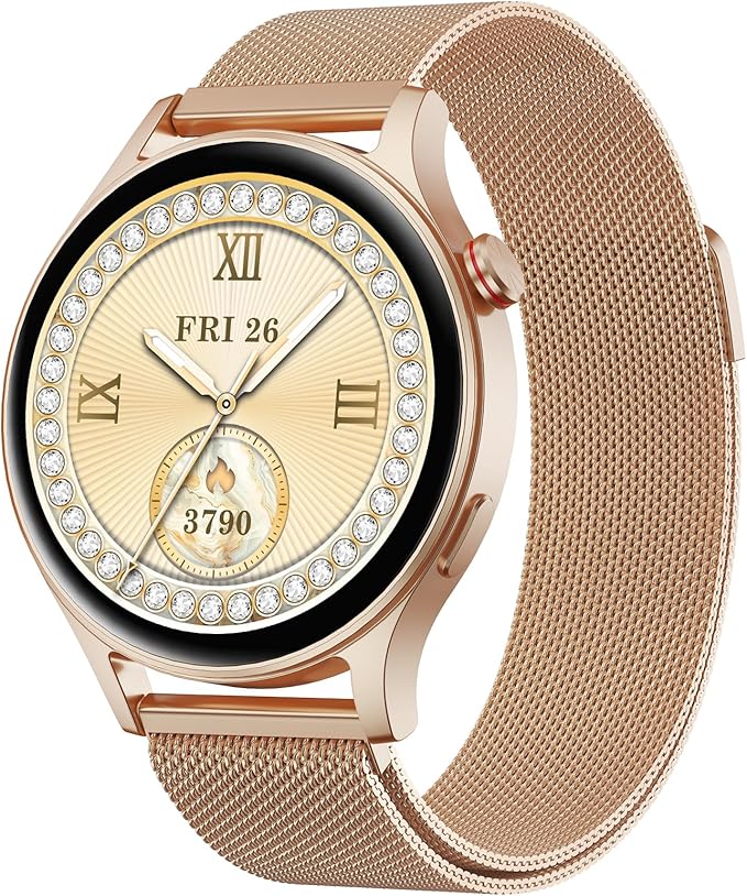 Fitpolo Smart Watch for Women,1.3" AMOLED Touchscreen Fitness Tracker, Make/Answer Calls, Heart Rate SpO2 Monitor,IP68 Waterproof,Sleep Activity Tracking Smartwatch for Android Phones iPhone (Gold)