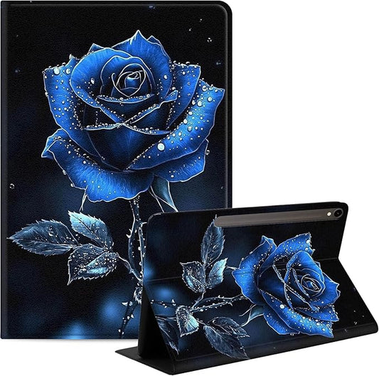 Case for Samsung Galaxy Tab S10 FE/ S9 FE 5G 10.9 Inch/Tab S9 11 Inch, Slim PU Leather Stand Cover with Auto Wake/Sleep, Multi-Angle Viewing & Shockproof, Blue Rose