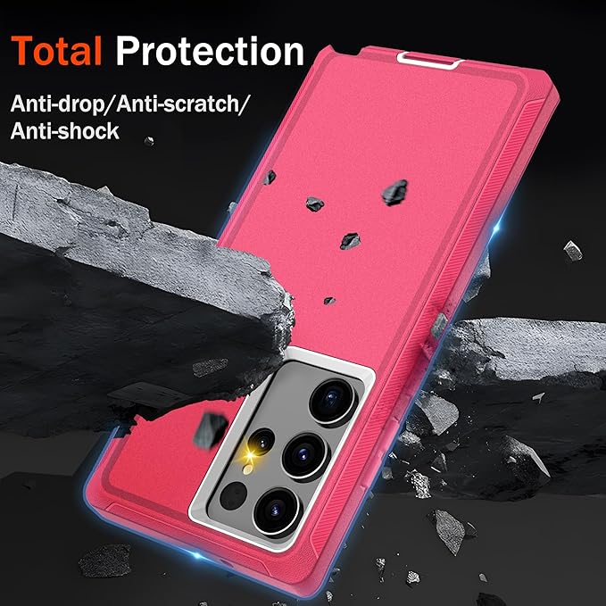 For Samsung Galaxy S23 Ultra Case, S23 Ultra Case with [2 Pack]HD Screen Protector, [Military-Grade] Shockproof Dust/Drop Proof 3-Layer Full Body Protection Heavy Duty Case for Galaxy S23 Ultra, Pink
