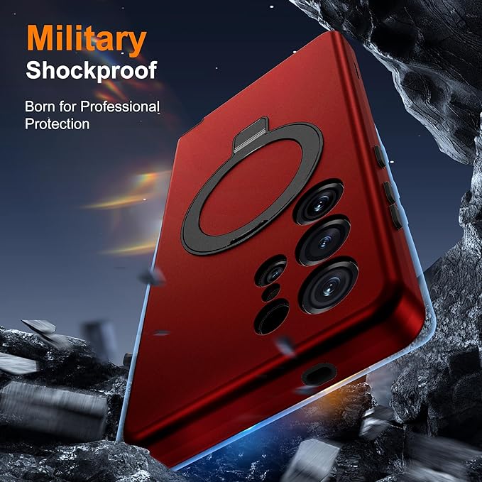 Designed for Samsung Galaxy S25 Ultra Case with Magnetic Ring Stand [Compatible with Mag-Safe][Military Grade Drop Protection][Build in Kickstand] S25 Ultra Phone Case 6.9",Red
