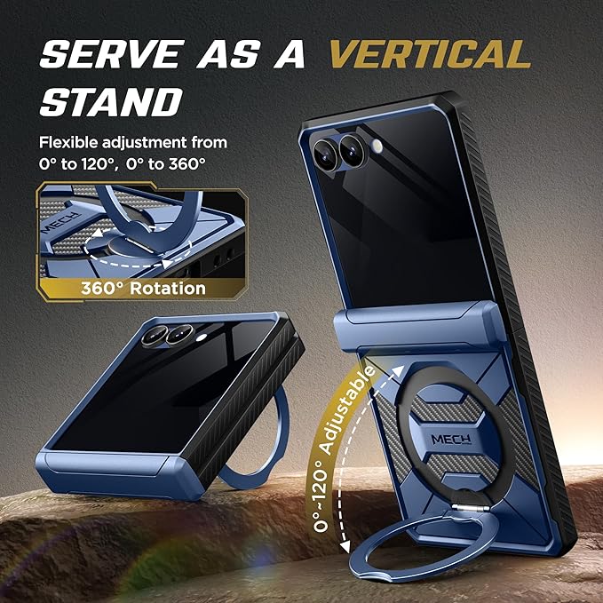 TONGATE 360° Spin Magnetic Stand for Z Flip 7 Case with Privacy Screen Protector, [Compatible with Magsafe] [Anti Spy] Full-Body Shockproof Samsung Galaxy Z Flip 7 Case with Hinge Protection, Blue