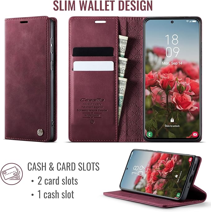 Wallet Case for Samsung Galaxy S21 Plus Leather Wallet Flip Cover with Card Holder, Kickstand, Magnetic Closure, RFID Blocking TPU Shockproof Phone Case Compatible with Galaxy S21 Plus, Red