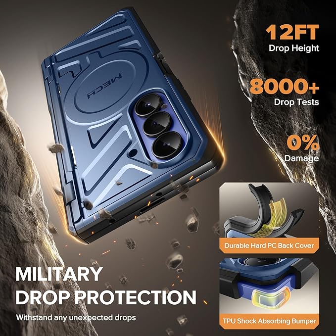 TONGATE for Galaxy Z Fold 7 Case with Privacy Screen Protector, [Compatible with MagSafe][Anti Spy] Shockproof Phone Case, Built-in Stand & Belt Clip & Hinge Cover for Samsung Z Fold 7 2025 8", Blue