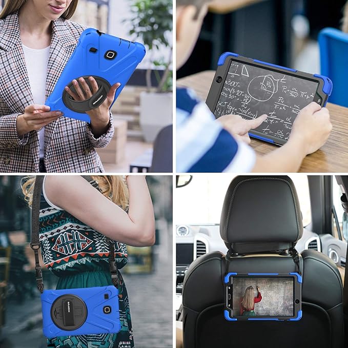 BRAECNstock Samsung Galaxy Tab E 8.0 Case (SM-T375/T377/T378), Heavy Duty Shockproof Protective Cover with 360° Stand&Hand Strap,Shoulder Strap,Samsung SM-T377A/T377V/T378V Tablet Case for Kids,Blue