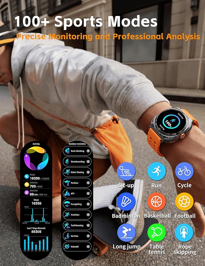 ZJX Smartwatch with Earbuds, 2-in-1 Sports Watch with Pedometer, 1.53-inch Rugged Fitness Watch, Calorie, Sleep Monitor, Heart Rate Monitor, 100+ Exercise Modes for iOS and Android