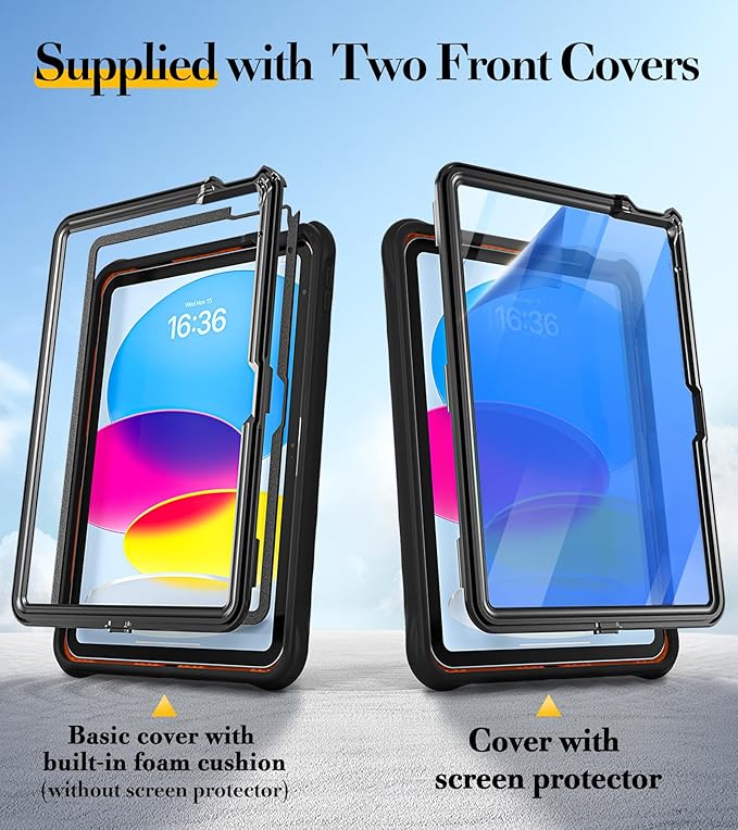 BRAECN Ripple Case for iPad (A16)11th/10th Generation 11/10.9 inch 2025/2022 Zinc Alloy Handle Ring Stand Protective Heavy Duty Screen Protector 360°Rotating 180°Folding Shoulder Strap Full-Body Cover