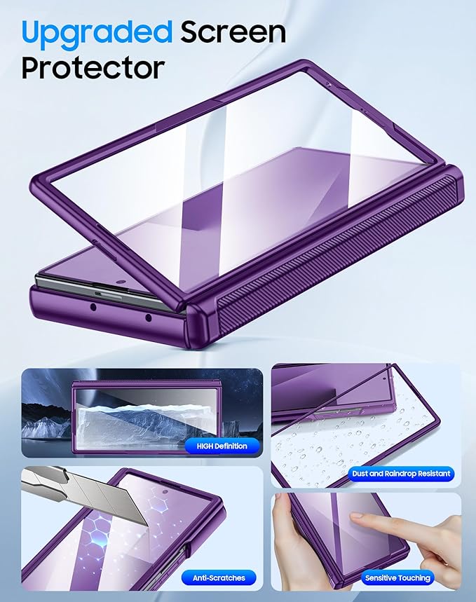 for Samsung Galaxy Z Fold 7 Case with Card Holder RFID Blocking, Built in Slide Lens Cover & Hinge Protection & Screen Protector, Shockproof Wallet Case for Z Fold 7 (Purple)