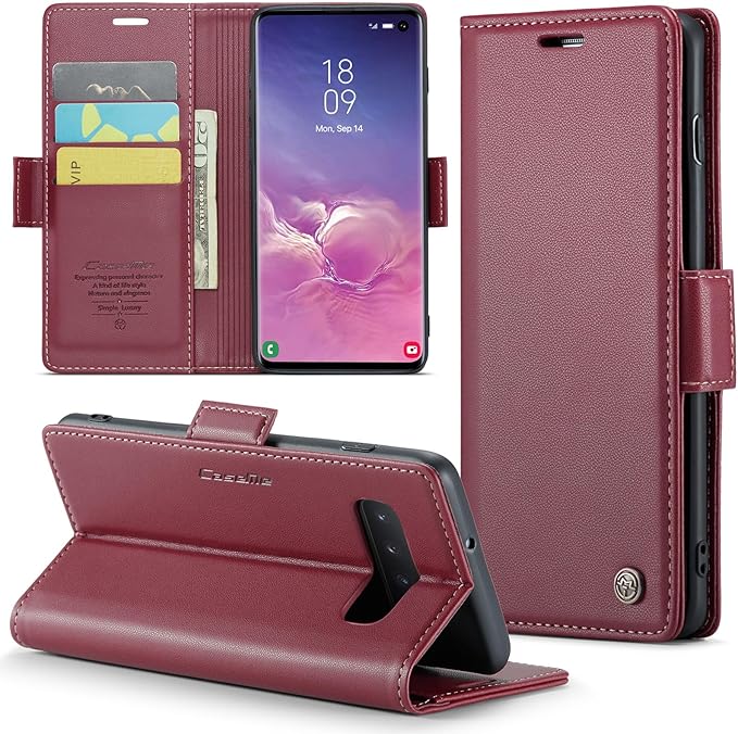 Case for Samsung Galaxy S10 Wallet Case, RFID Blocking PU Leather Flip Folio Cover Card Holder Kickstand Shockproof Phone Case Compatible with Samsung Galaxy S10, Red
