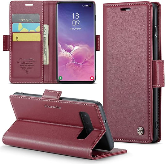 Case for Samsung Galaxy S10 Wallet Case, RFID Blocking PU Leather Flip Folio Cover Card Holder Kickstand Shockproof Phone Case Compatible with Samsung Galaxy S10, Red