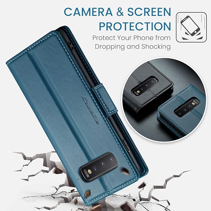 Case for Samsung Galaxy S10 Wallet Case, RFID Blocking PU Leather Flip Folio Cover Card Holder Kickstand Shockproof Phone Case Compatible with Samsung Galaxy S10, Blue