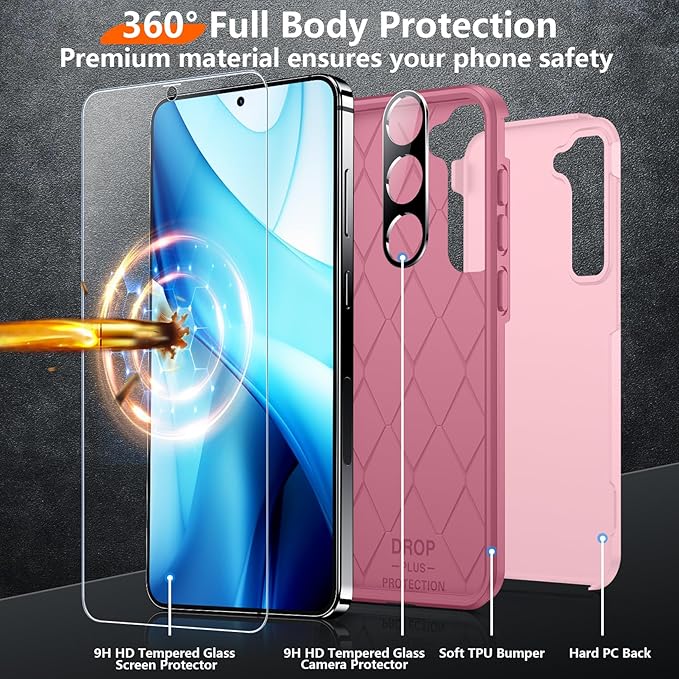 Red2Fire for Samsung Galaxy S25 Case, [Military Grade Drop Protection] Heavy Duty Full Body Shockproof Protection Non-Slip Phone Case for S25 Case 6.2 inch,Pink