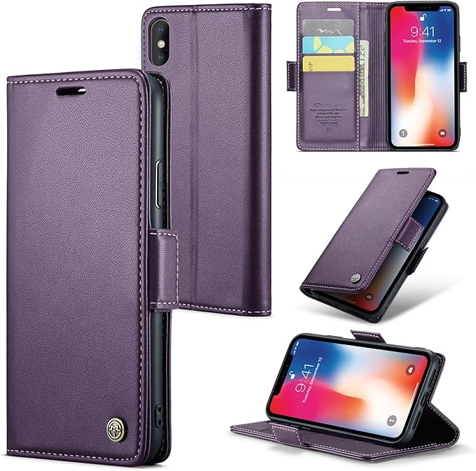 for iPhone Xs Max Case, Premium PU Leather Wallet Case Flip Cover with [RFID Blocking][Card Holder][Stand Function] Shockproof Protective for iPhone Xs Max 6.5", Purple