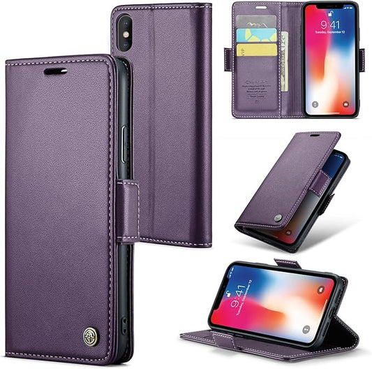 for iPhone Xs Max Case, Premium PU Leather Wallet Case Flip Cover with [RFID Blocking][Card Holder][Stand Function] Shockproof Protective for iPhone Xs Max 6.5", Purple