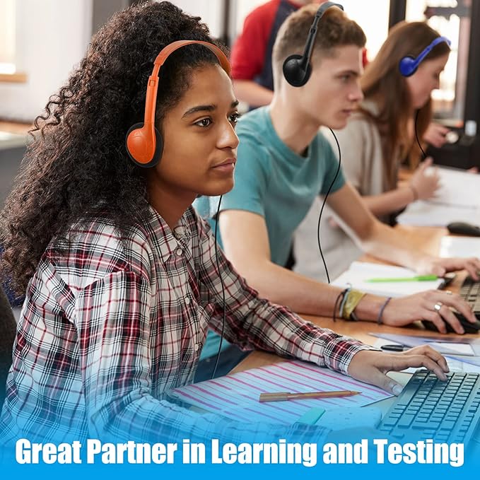 48 Pack Classroom Headphones on Ear Wired Stereo Headset with 3.5mm Jack, Over The Head Student Earphone Set for Kids Adults School Library Airplane Computer Laptop, No Microphone (Multicolor)