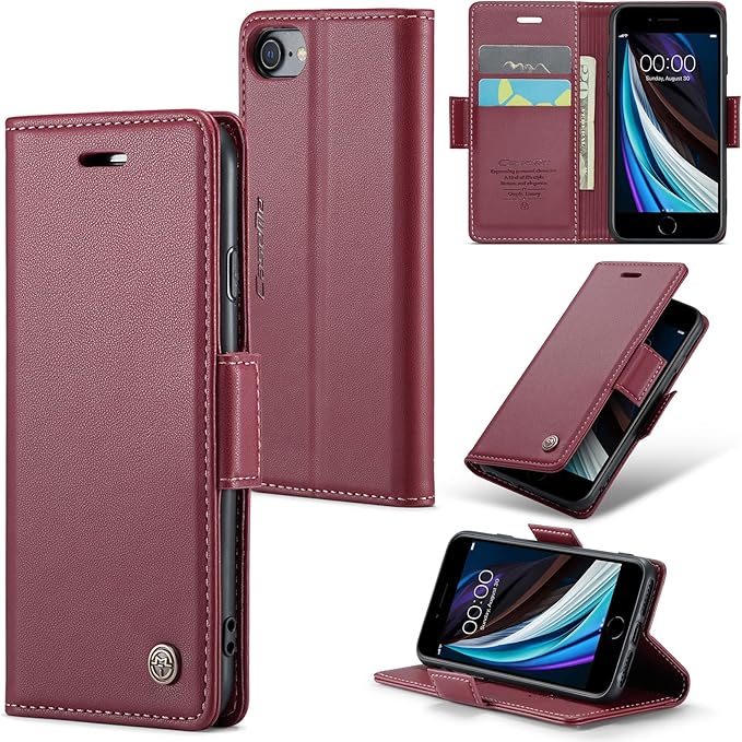 for iPhone SE 2022/3rd/2020/2rd,iPhone 8/7 Case, Premium PU Leather Wallet Case Flip Cover with [RFID Blocking][Card Holder] Shockproof Protective for iPhone SE 2022/2020, iPhone 8/7, Red